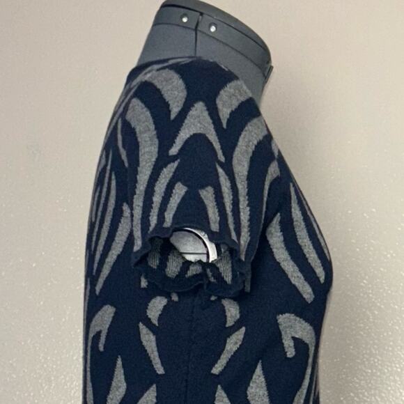 eci Sweater Dress Short Sleeve Fit & Flare Navy Blue Gray Mini Women's Medium - Picture 9 of 16